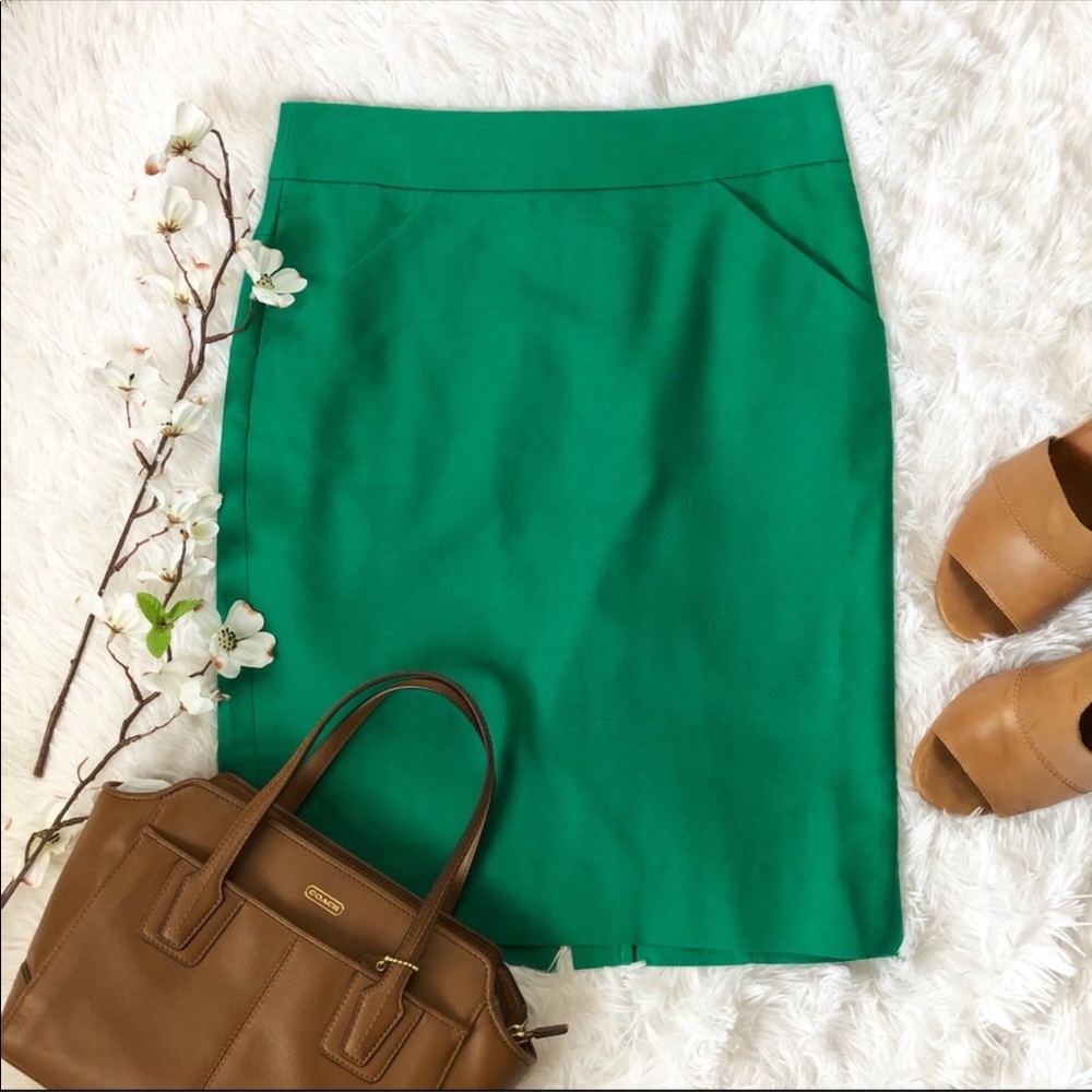 Green J.Crew Pencil Skirt, Size 2